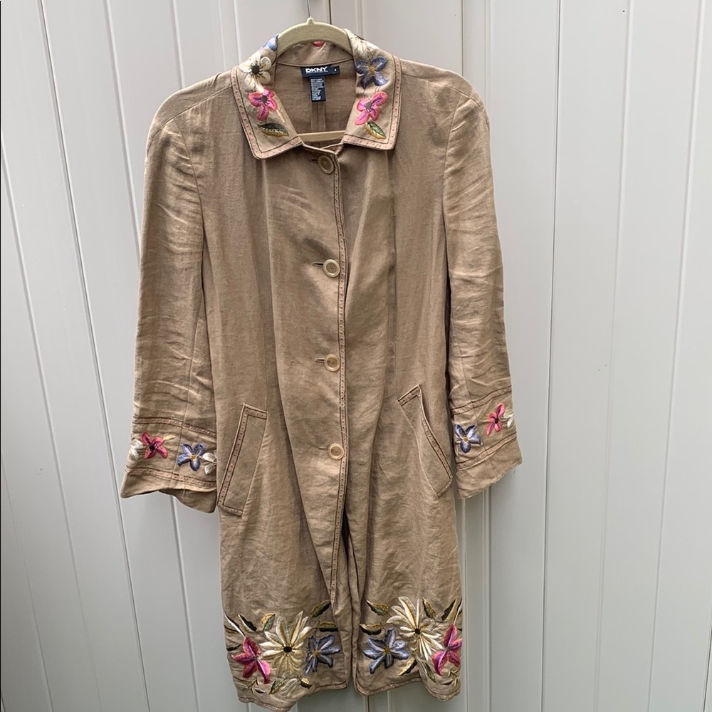 DKNY Tan Embroidered Coat
